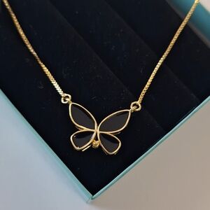 Black enamel butterfly necklace